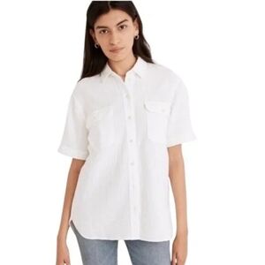 Madewell White Shirt Short Sleeve Women's Size XXS Button Up With Pockets Boho